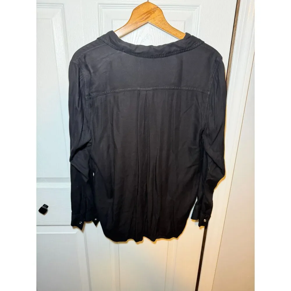 Rock & Republic Black Button Front Utility Blouse Women's XL Long Sleeve - Picture 4 of 4